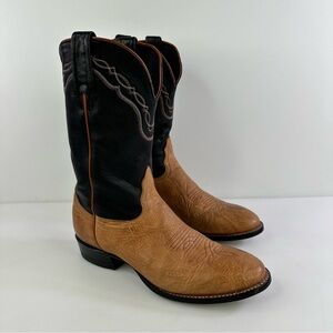 Tony Lama Leather Western Boots Size 10 woman Two Tone Black Tan Style 1002